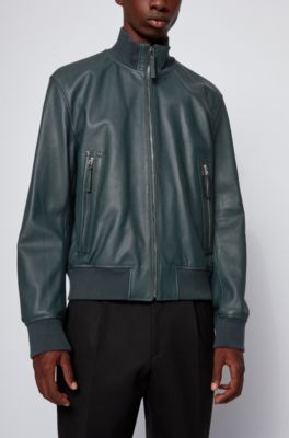 hugo boss green leather jacket