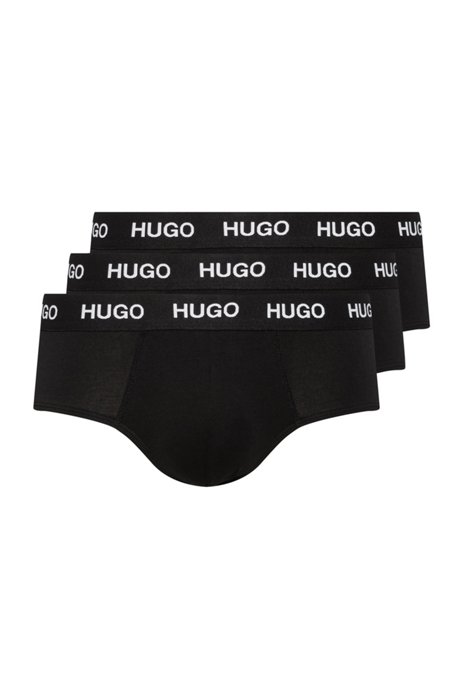 Paquete de tres calzoncillos slip en punto elástico con logo en la cintura, Negro