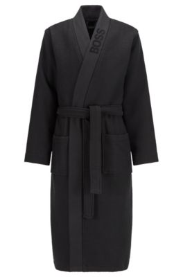 Jacquard-logo dressing gown in waffle 
