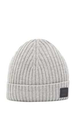 Wool-blend beanie hat with ribbed structure