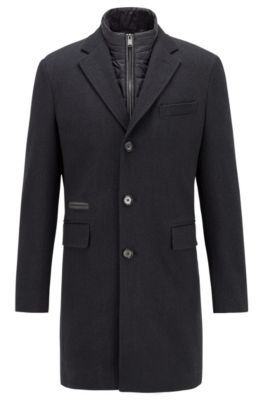BOSS - Wool-blend coat with detachable zip-through inner