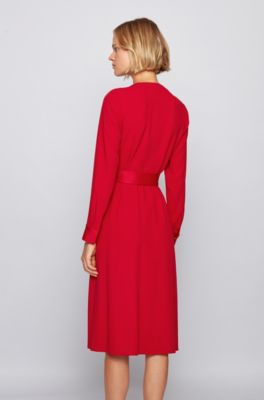 BOSS - Long-sleeved belted dress in 