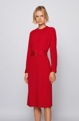 BOSS - Long-sleeved belted dress in 