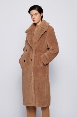 BOSS - Double-breasted teddy coat with 