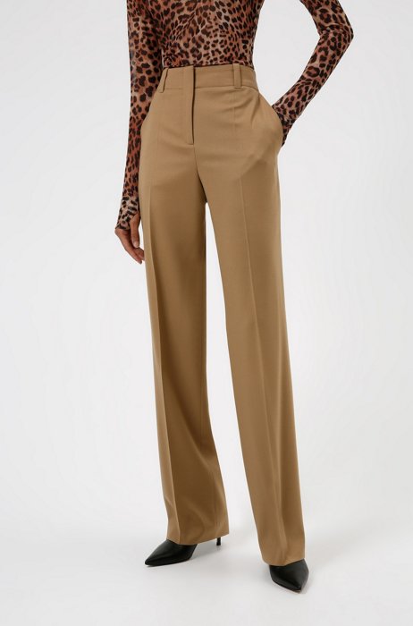 Regular-fit trousers in virgin-wool flannel with stretch, Light Brown