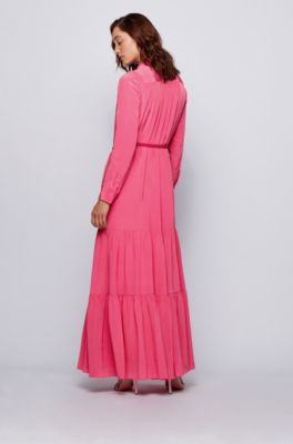 BOSS - Maxi dress in silk georgette ...