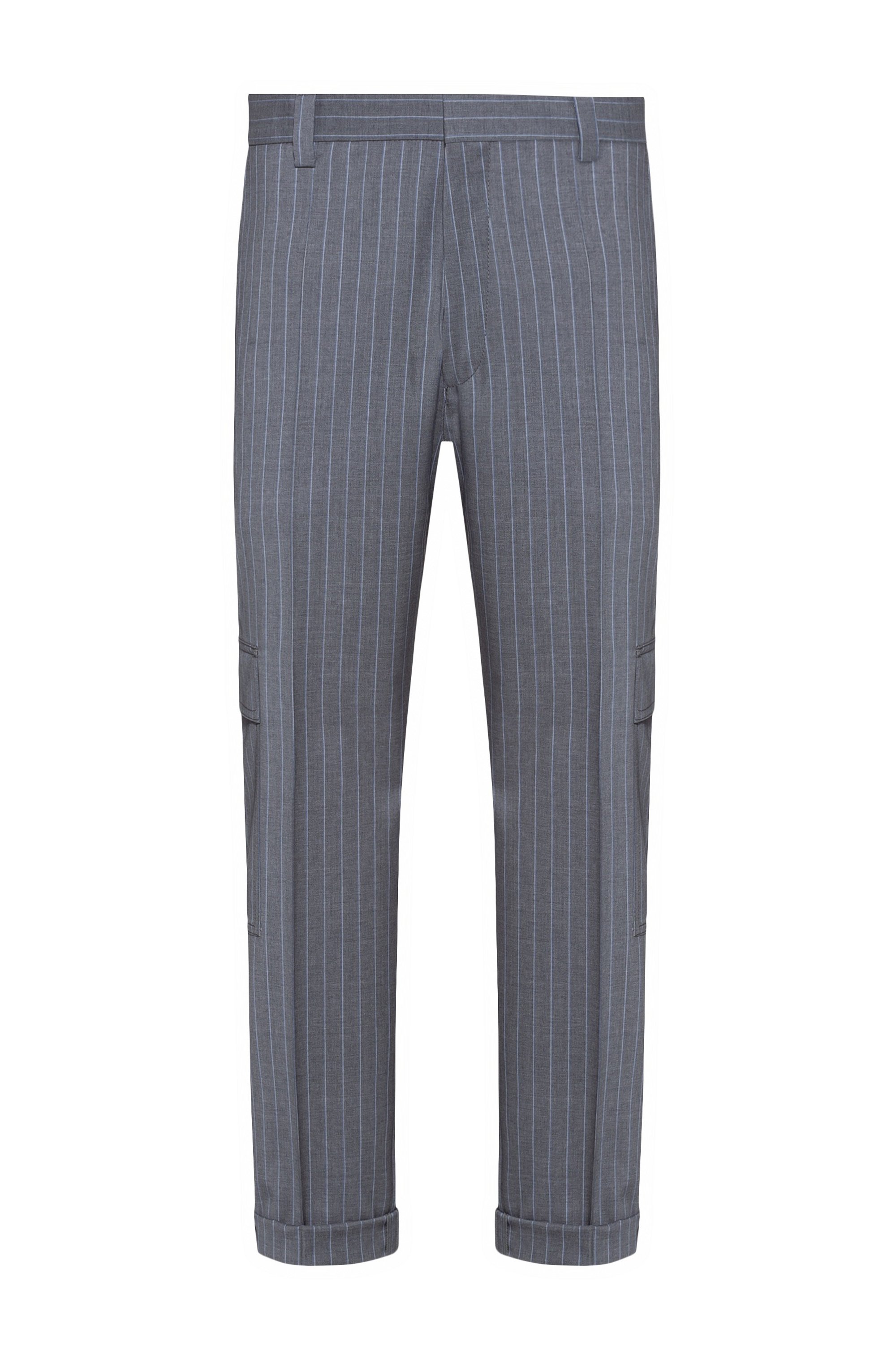 Tapered-fit pants in pinstripe virgin wool, Silver