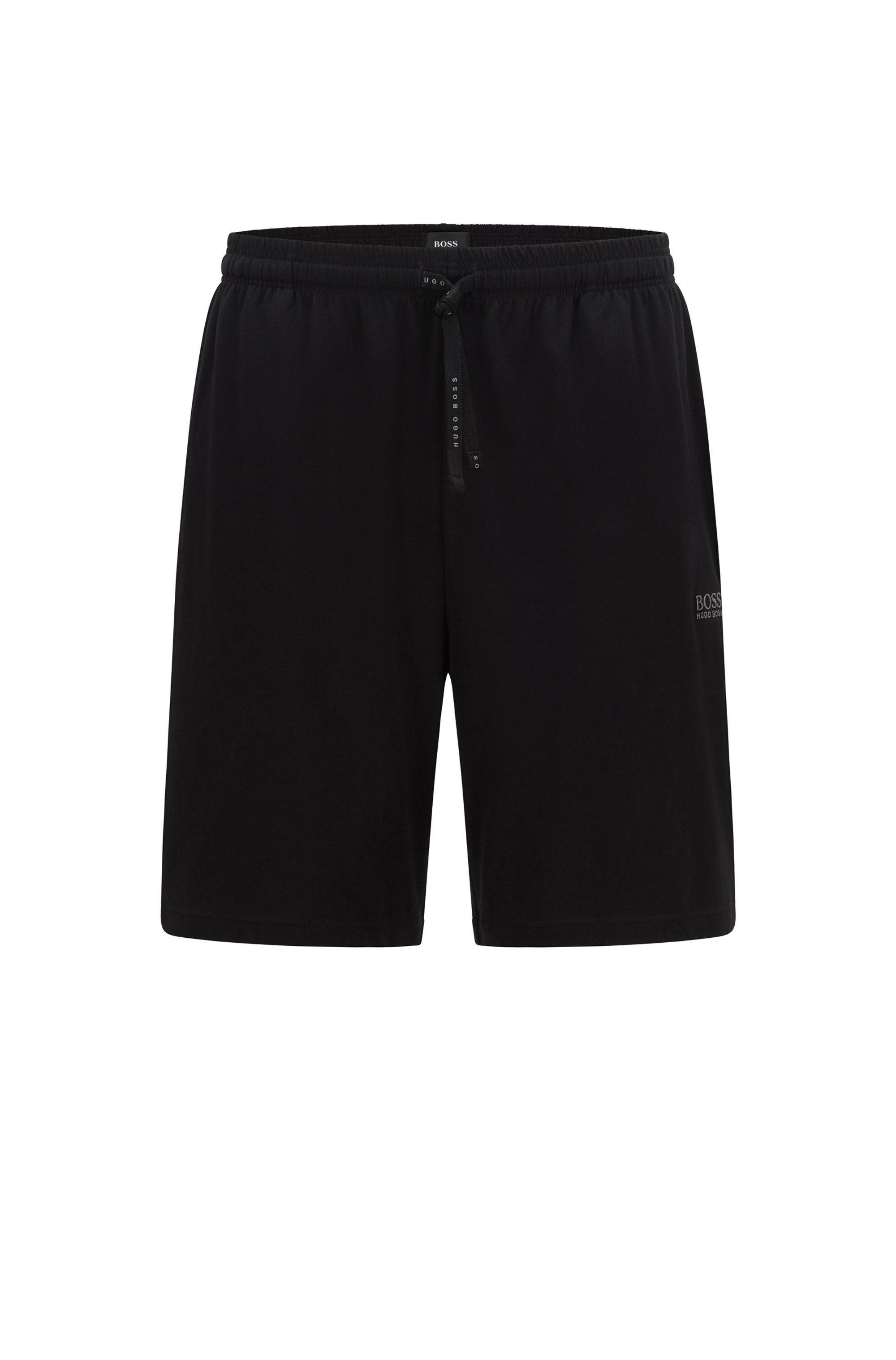 Loungewear shorts in stretch cotton with logo embroidery, Black