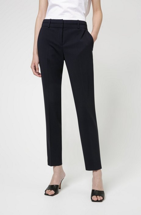 Pantaloni slim fit in lana vergine elasticizzata antipiega, Blu scuro