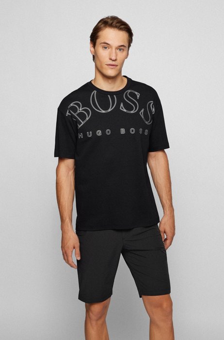 Relaxed-Fit T-Shirt aus Interlock-Baumwolle mit geschwungenem Logo, Schwarz