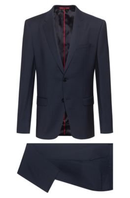 Regular-fit suit in micro-patterned virgin wool, Dark Blue