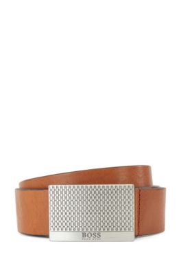 BOSS - Tanned-leather belt with 