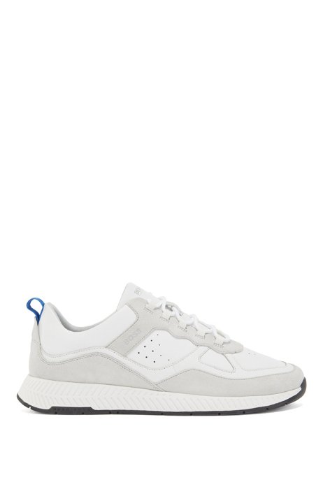 Running-style trainers in suede and tumbled leather, White