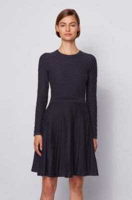 BOSS - Mixed-structure knitted dress in 
