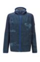 Packable jacket in water-repellent fabric with botanical print, Blue Patterned