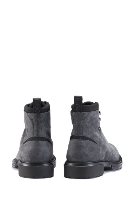 HUGO - Lace-up ankle boots in suede neoprene details