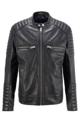 Veste en cuir ciré style motard avec matelassage