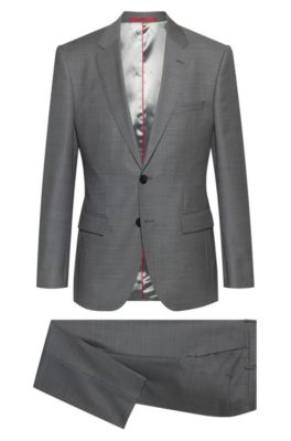 Regular-fit suit in micro-patterned virgin-wool serge, Light Grey