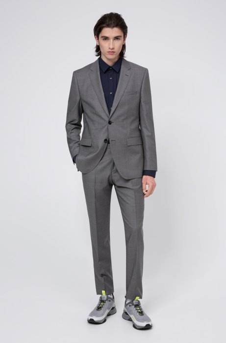 Regular-fit suit in micro-patterned virgin-wool serge, Light Grey