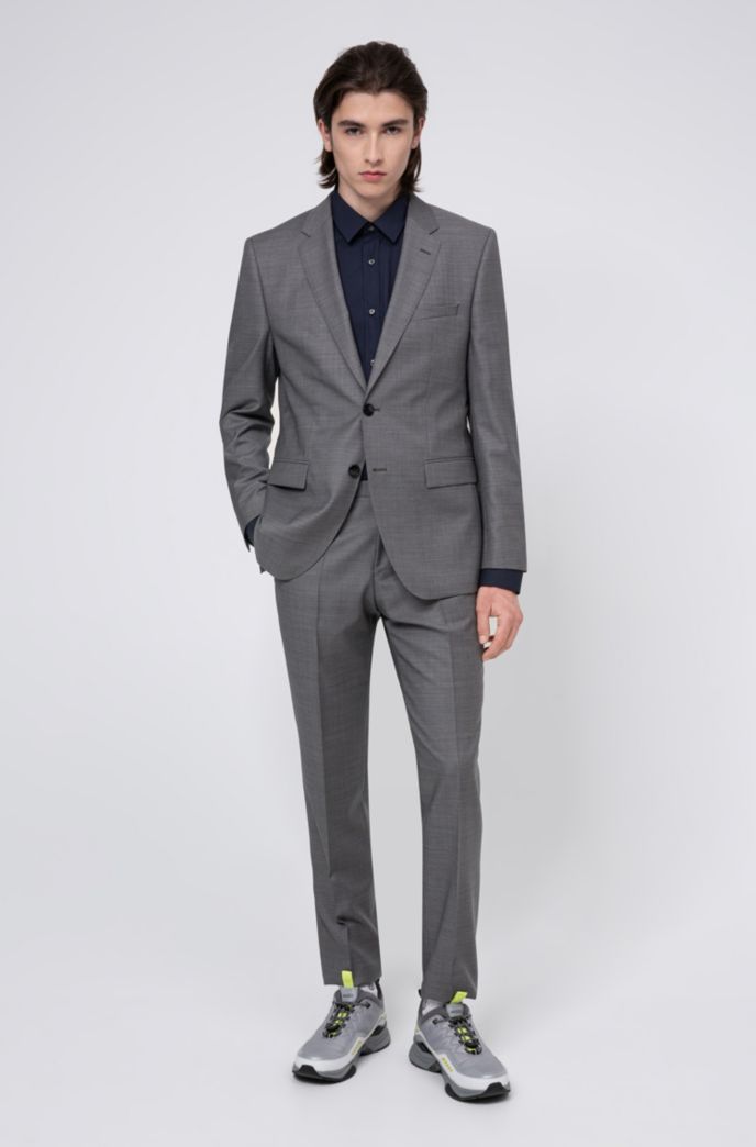 Regular-fit suit in micro-patterned virgin-wool serge