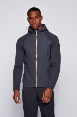 melange wool hooded knitted coat