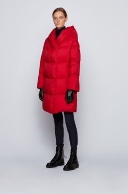 full length down coat with hood