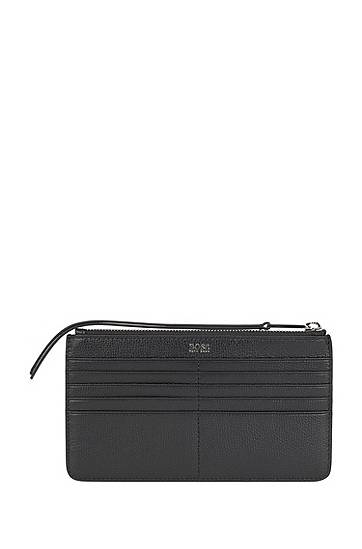 Portefeuille de voyage zippé en cuir grainé