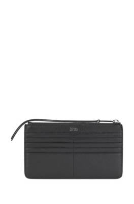Portefeuille de voyage zippé en cuir grainé