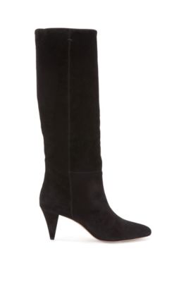 suede cone heel boots