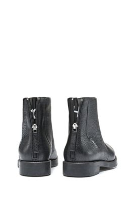 HUGO - Biker boots in grained leather 