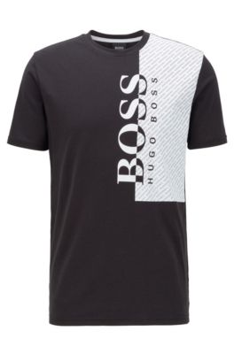 BOSS - Logo-print T-shirt in responsibly sourced cotton-blend jersey