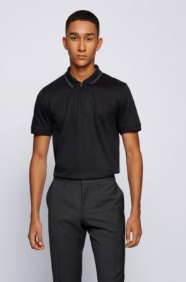BOSS - Zip-neck slim-fit polo shirt in 