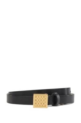 Ceinture en cuir italien avec boucle carrée à monogrammes embossés