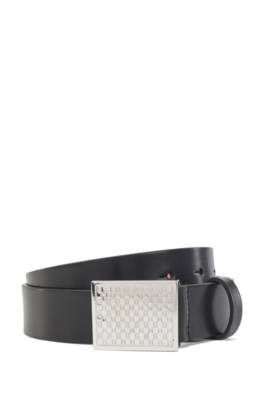 Ceinture en cuir italien, avec boucle plate à monogramme embossé