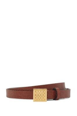 Ceinture en cuir italien à imprimé lézard, avec boucle carrée