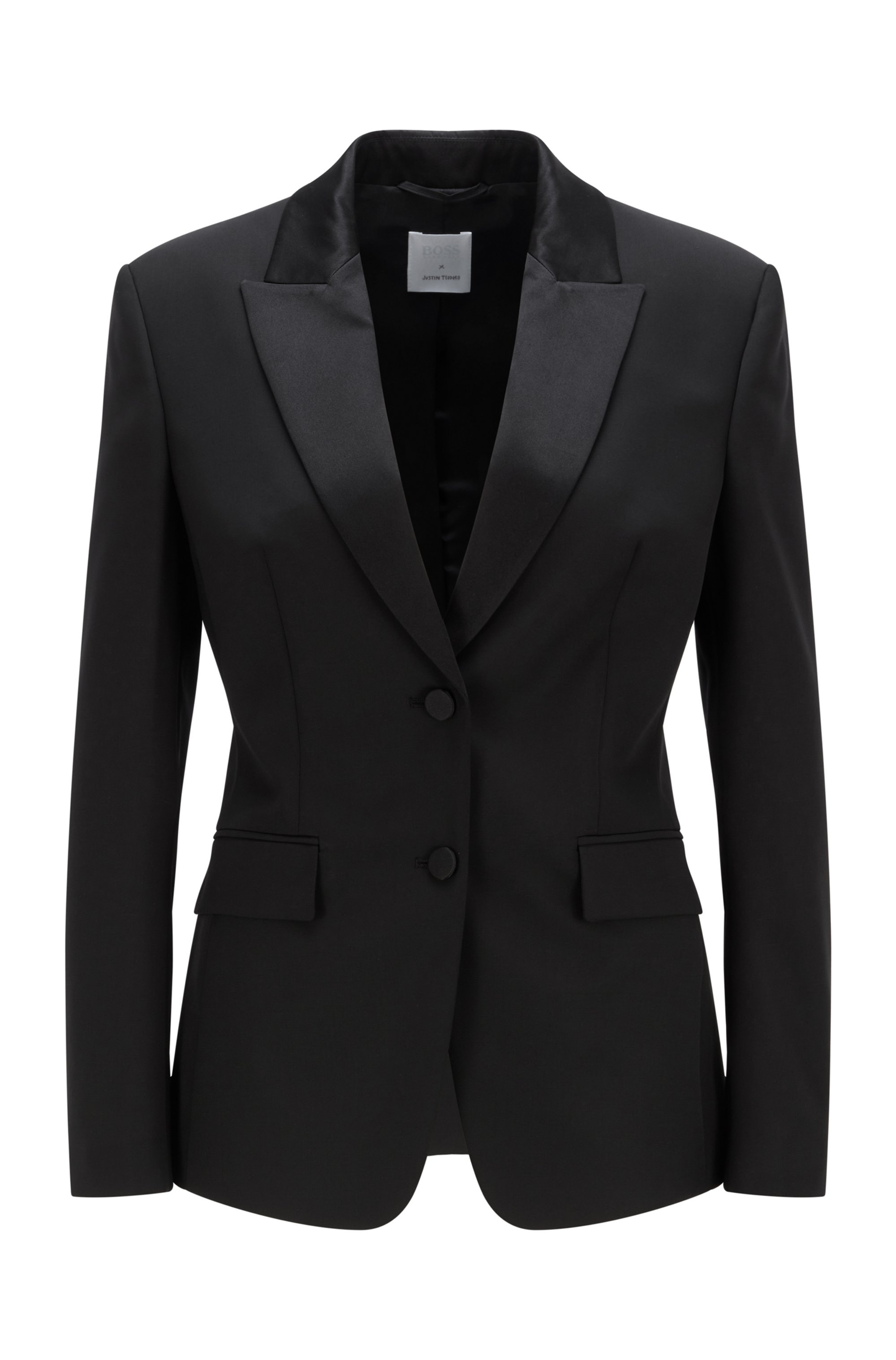 Regular-fit smokingjasje met zijden details, Zwart