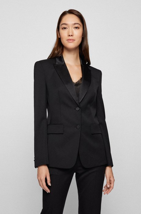 Regular-fit tuxedo jacket with silk trims, Black