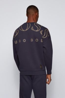 BOSS - Cotton-blend relaxed-fit sweatshirt with curved-logo print