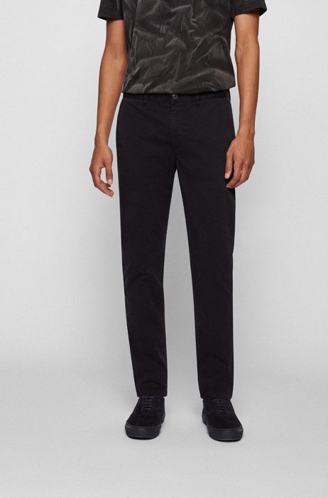 Tapered-fit chinos in brushed stretch-cotton satin, Black