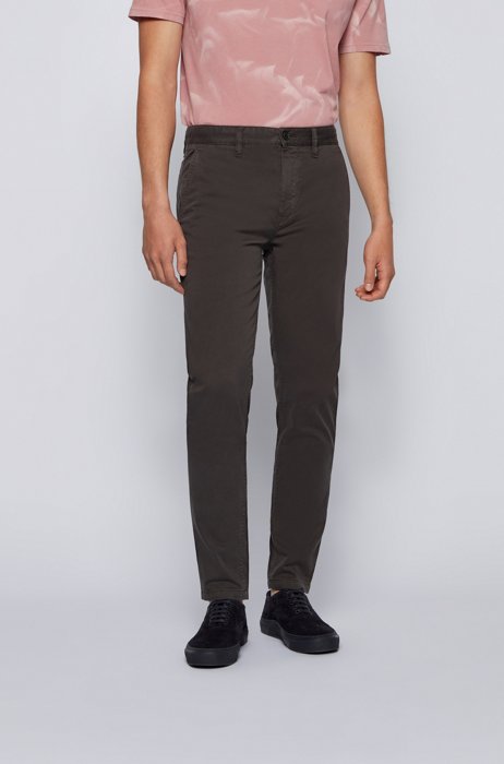 Tapered-fit chinos in brushed stretch-cotton satin, Dark Grey