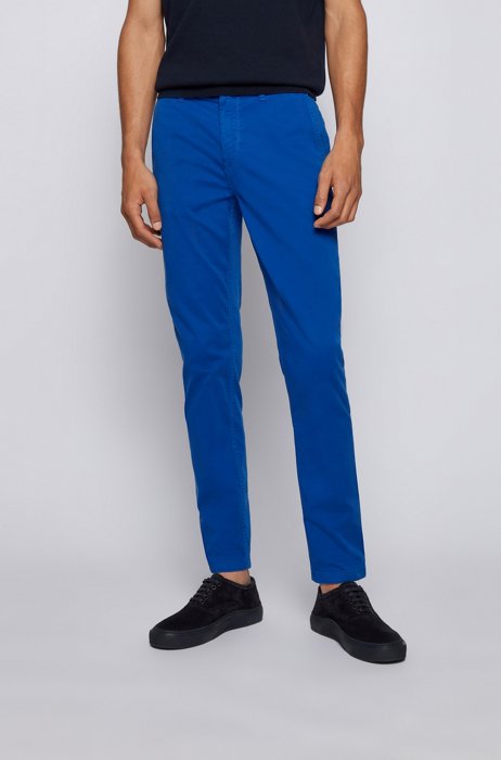 Tapered-fit chinos in brushed stretch-cotton satin, Light Blue