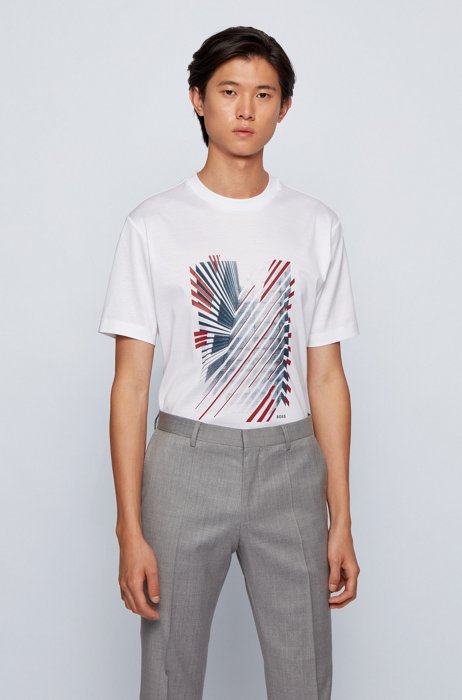 Mercerised-cotton T-shirt with logo artwork, White