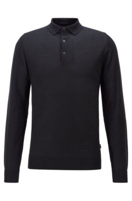 Long-sleeved polo shirt in virgin wool