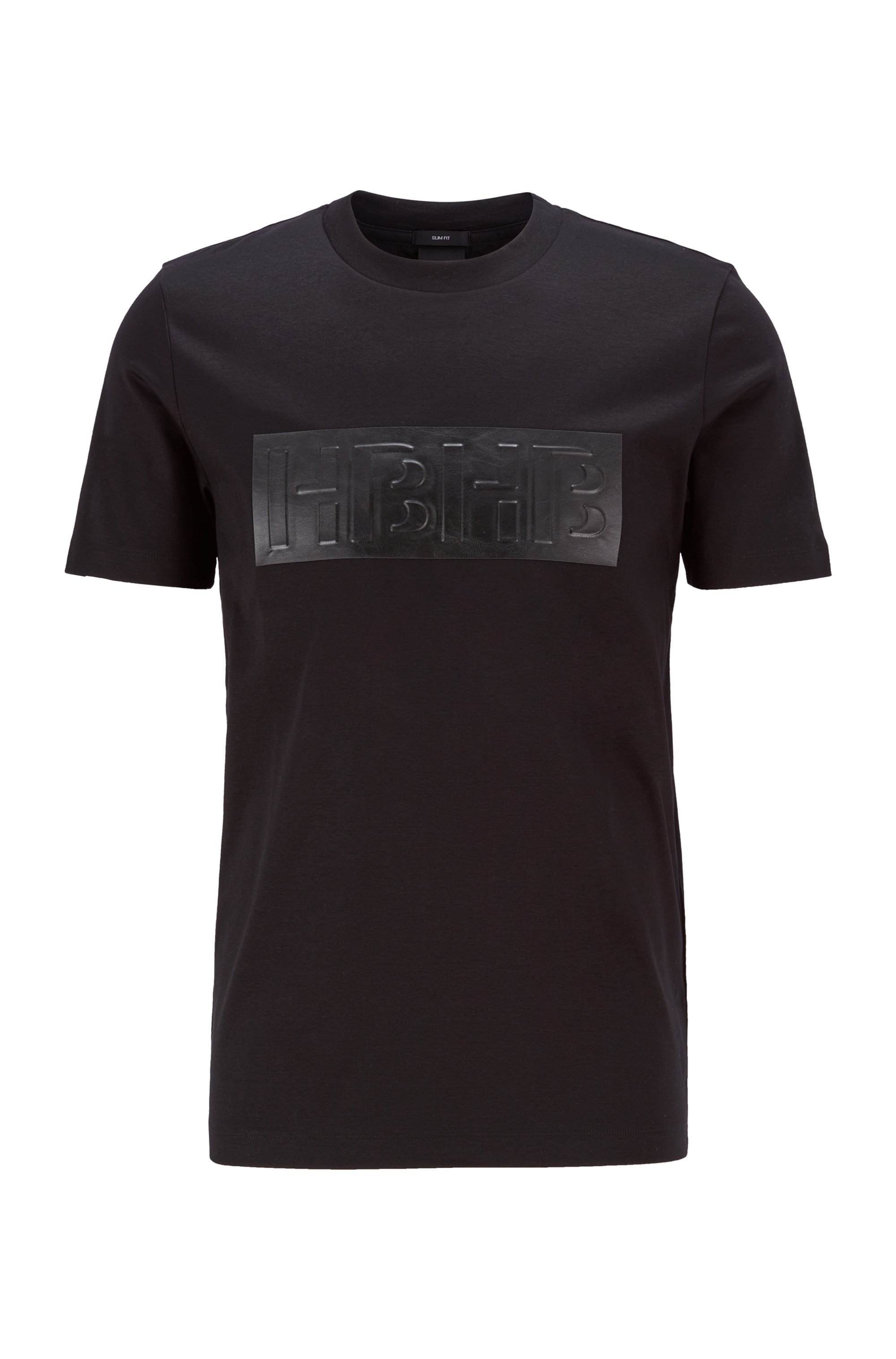 T-shirt Slim Fit en coton mercerisé à imprimé monogramme, Noir