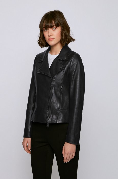 Biker-style leather jacket in Olivenleder®, Black