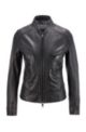 Regular-fit leather jacket with monogram-print lining, Black