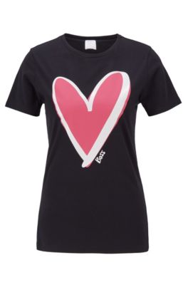 BOSS - Camiseta de cuello redondo en algodón orgánico con motivo de corazón