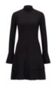 Вязаное приталенное платье с расклешенной юбкой из блестящей смесовой шерсти, Черный