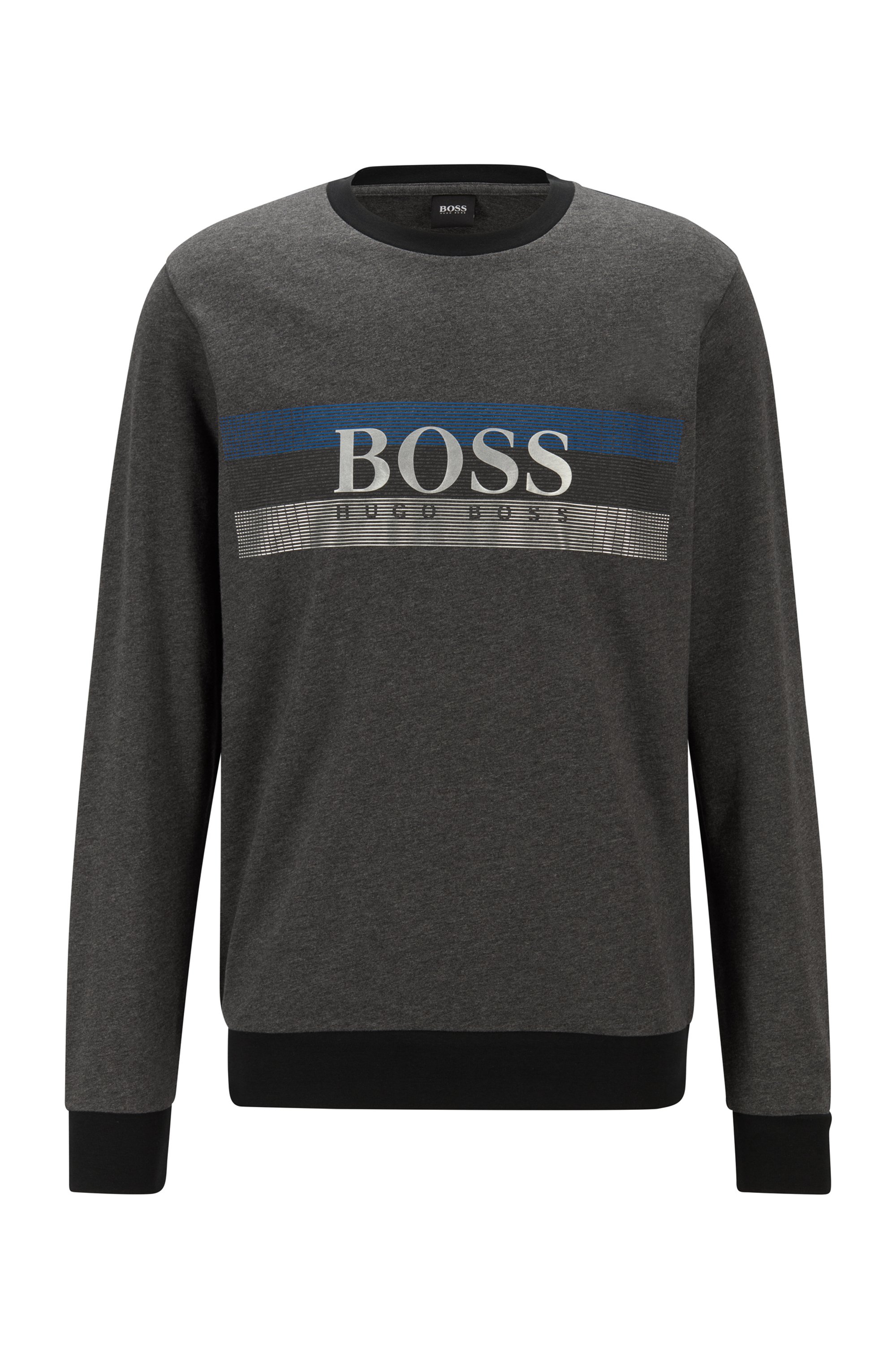 Loungewear-Sweatshirt mit Blockstreifen und Logo-Print, Dunkelgrau