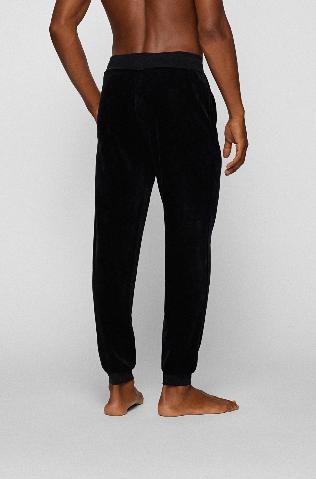 Loungewear pants in cotton-blend velour with logo embroidery, Black